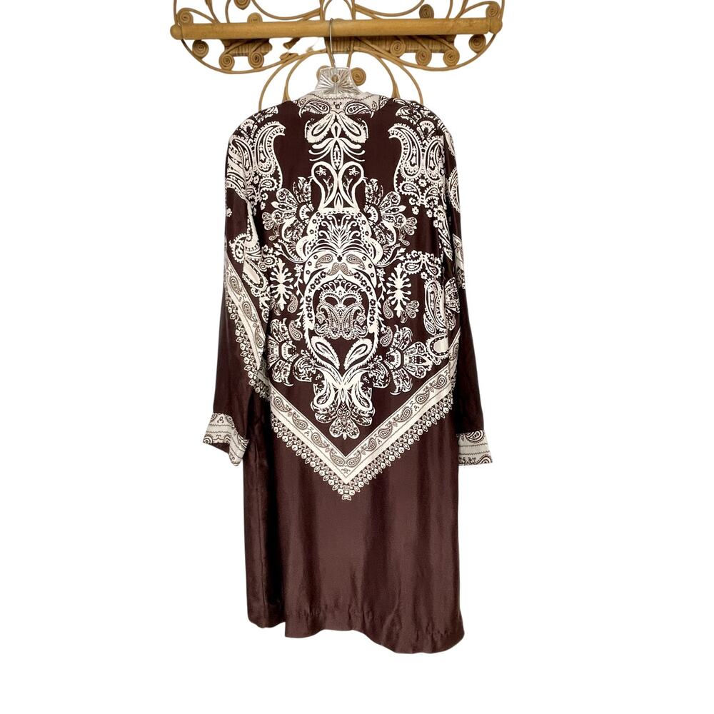 Free People Brown Bandana Printed Longline Satin Topper Cardigan - Picture 8 of 8